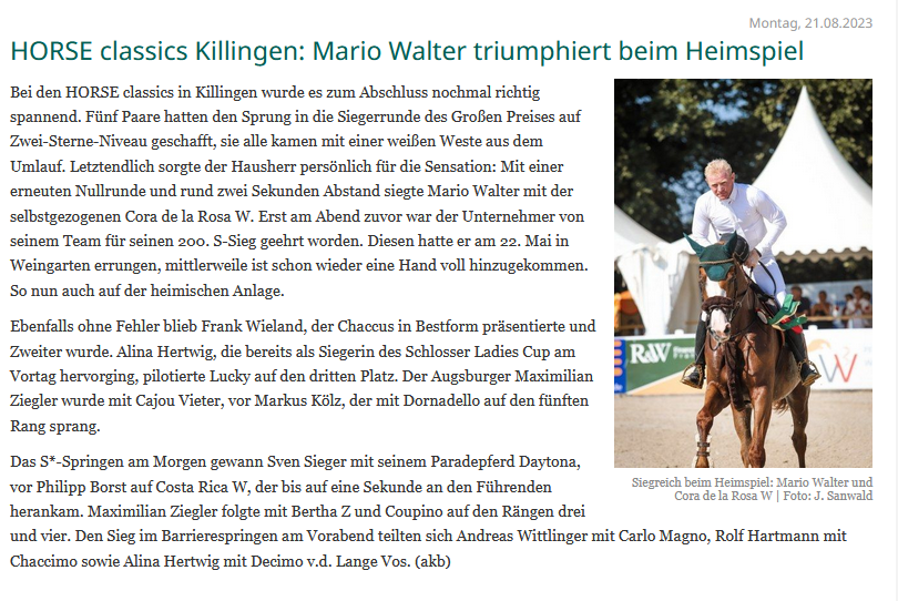 HORSE classics Killingen: Mario Walter triumphiert beim Heimspiel