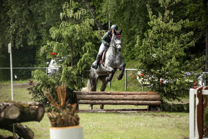 Gesponserte Reiterin aus dem Team von Janina Sanwald Fotografie beim Springen mit Geländehindernissen in Schwendi – professionelle Turnierfotografie und Pferdefotografie von Janina Sanwald Fotografie in Baden-Württemberg